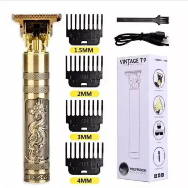 PROFESSIONAL VINTAGE DRAGON STYLE TRIMMER FOR MEN,T9 HAIR TRIMMER AND CLIPPER,USB RECHARGEABLE T9 HAIR TRIMMER,SHAVING MACHINE FOR MEN,MEN HAIR REMOVING MACHINE,GROOMING KIT FOR MEN,T9 T-SHAPED BLADE WITH 0mm GAPED